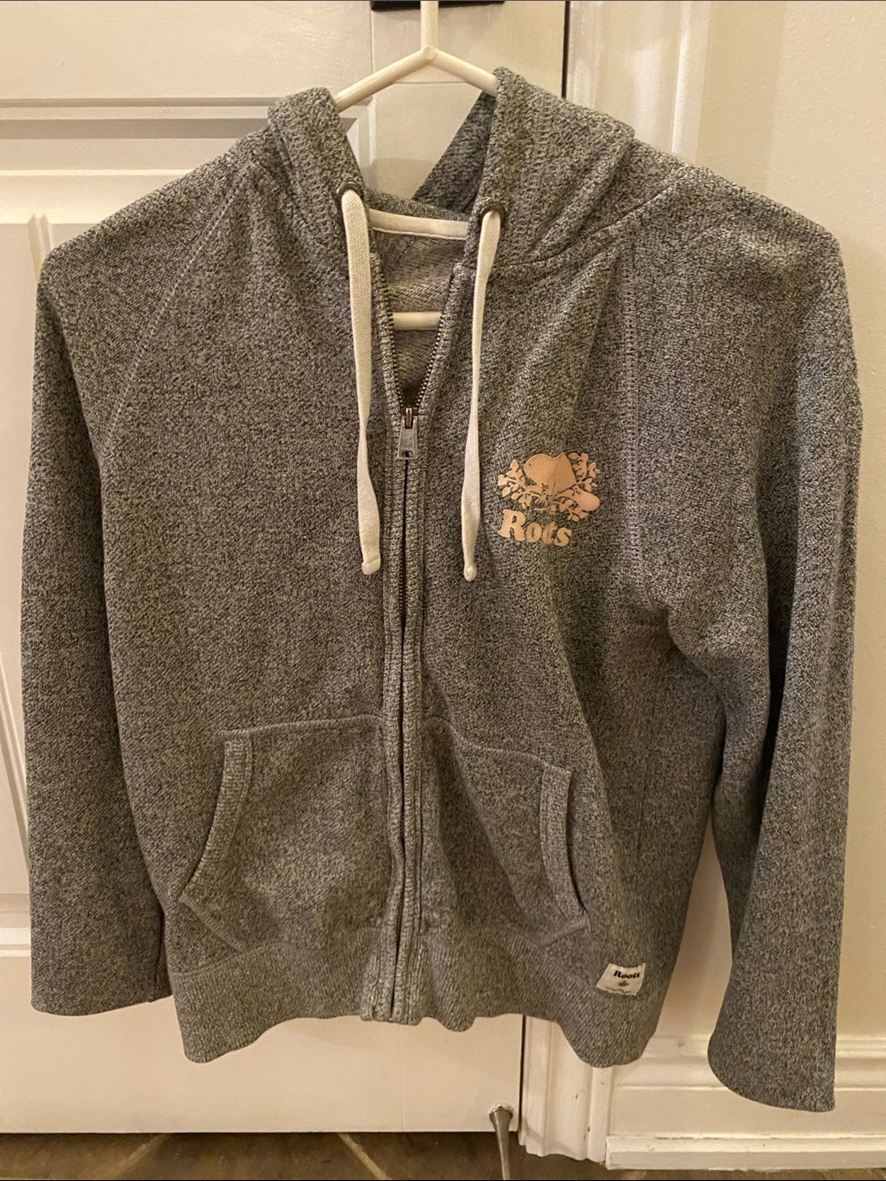 Roots Charcoal Zip Hoodie with Light Pink Logo